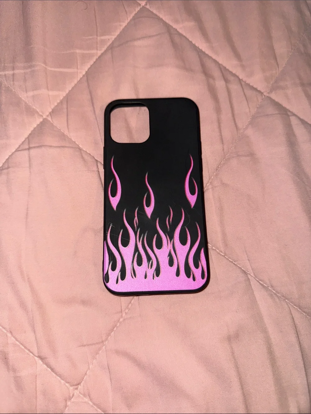 Black Phone Case with Pink Flame Graphic - Sleek Protective Cover